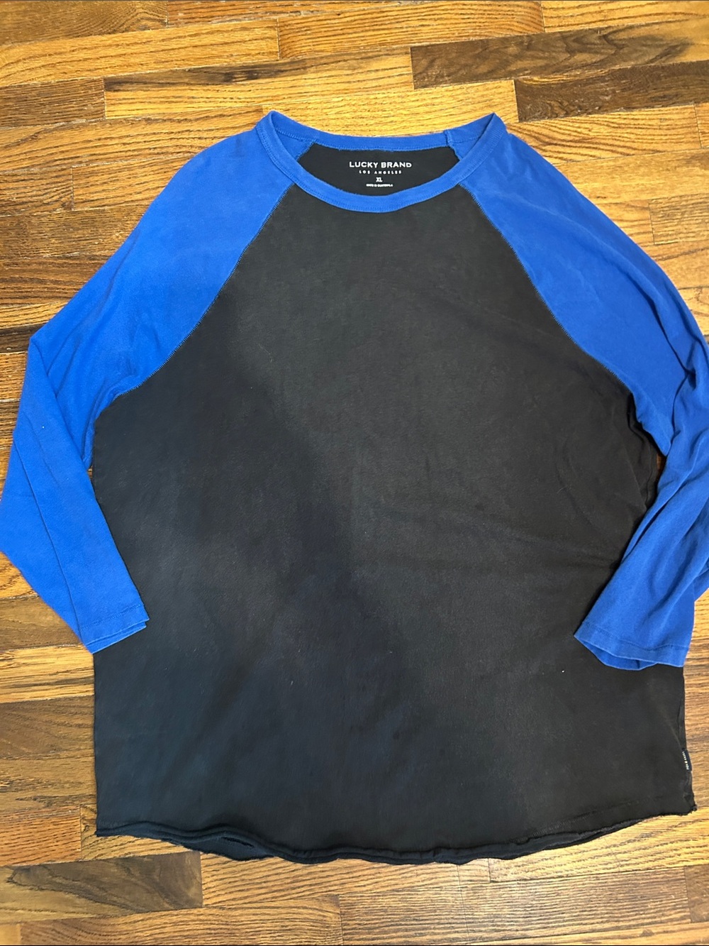 Lucky Brand Black Body with Blue Raglan Long Sleeve Tee